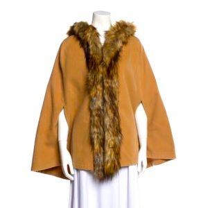 Donna Saylers Fabulous Faux Fur Trimmed Cape, Tan & Brown (Price is Negotiable)